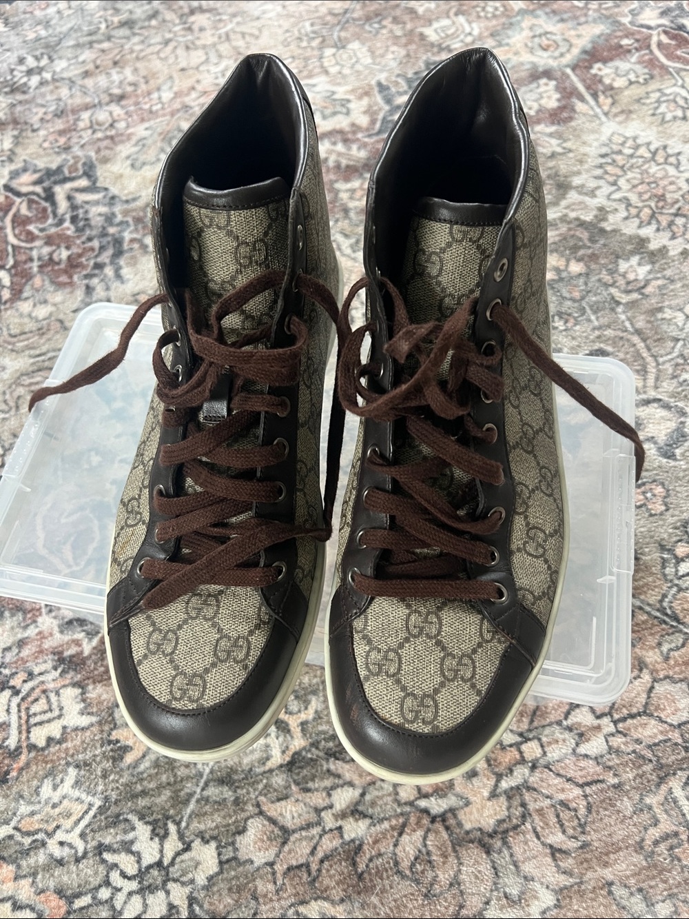 Gucci Brown GG Canvas Lace-Up High-Top Boots